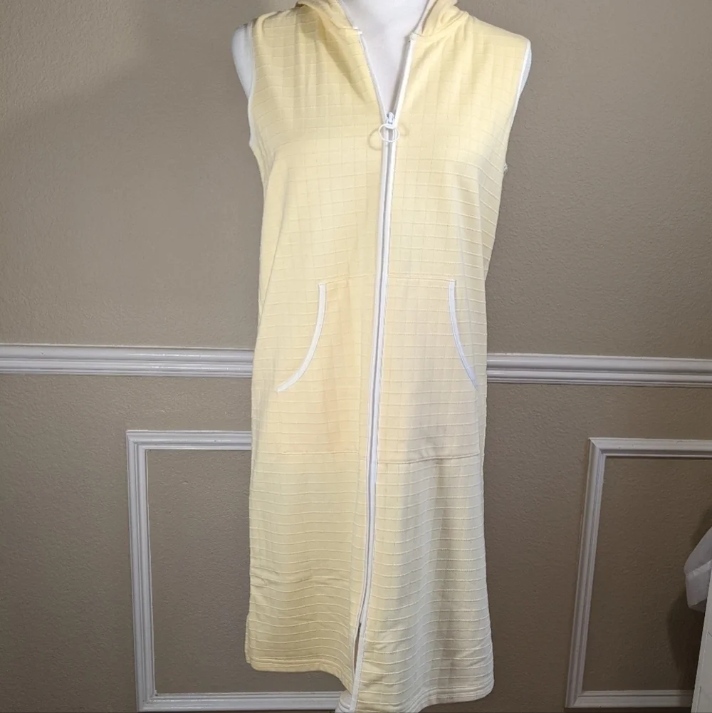Yellow Cotton Sleeveless Zip Hoodie Robe Erika Taylor